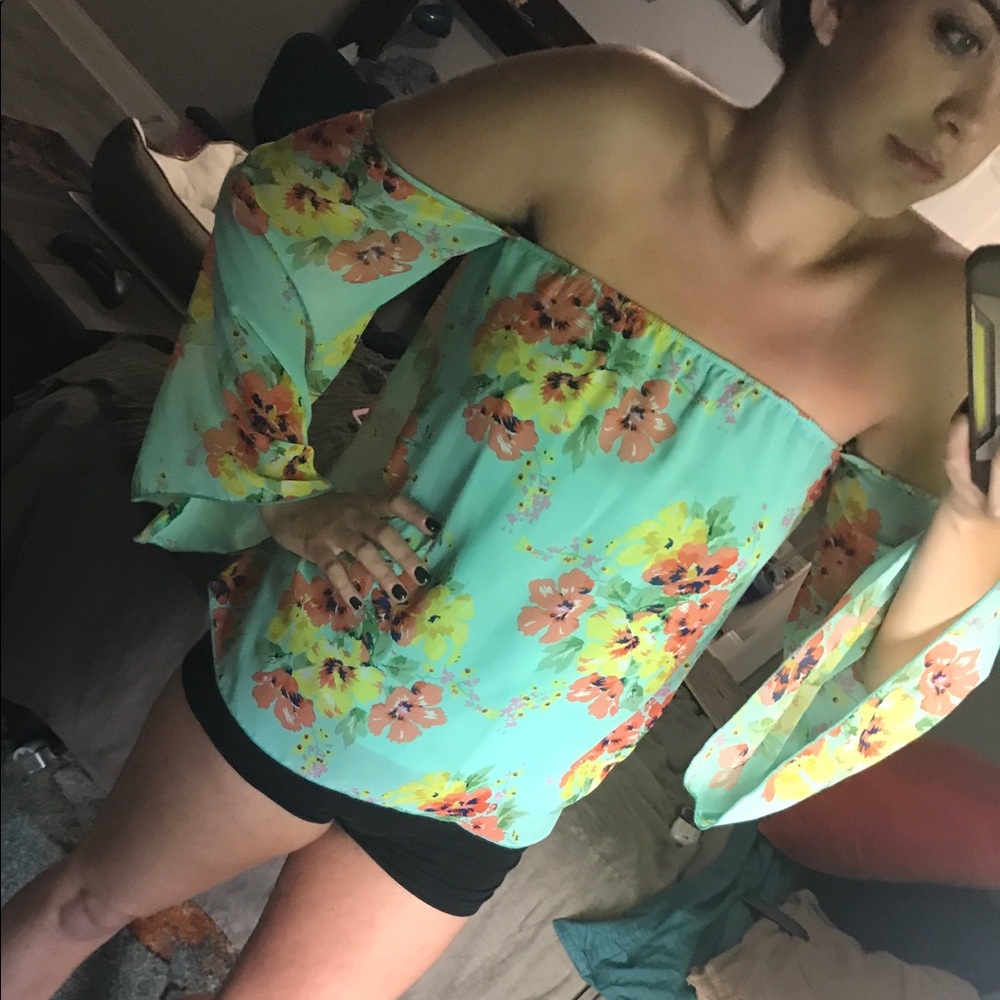 Off-the-shoulder floral blouse